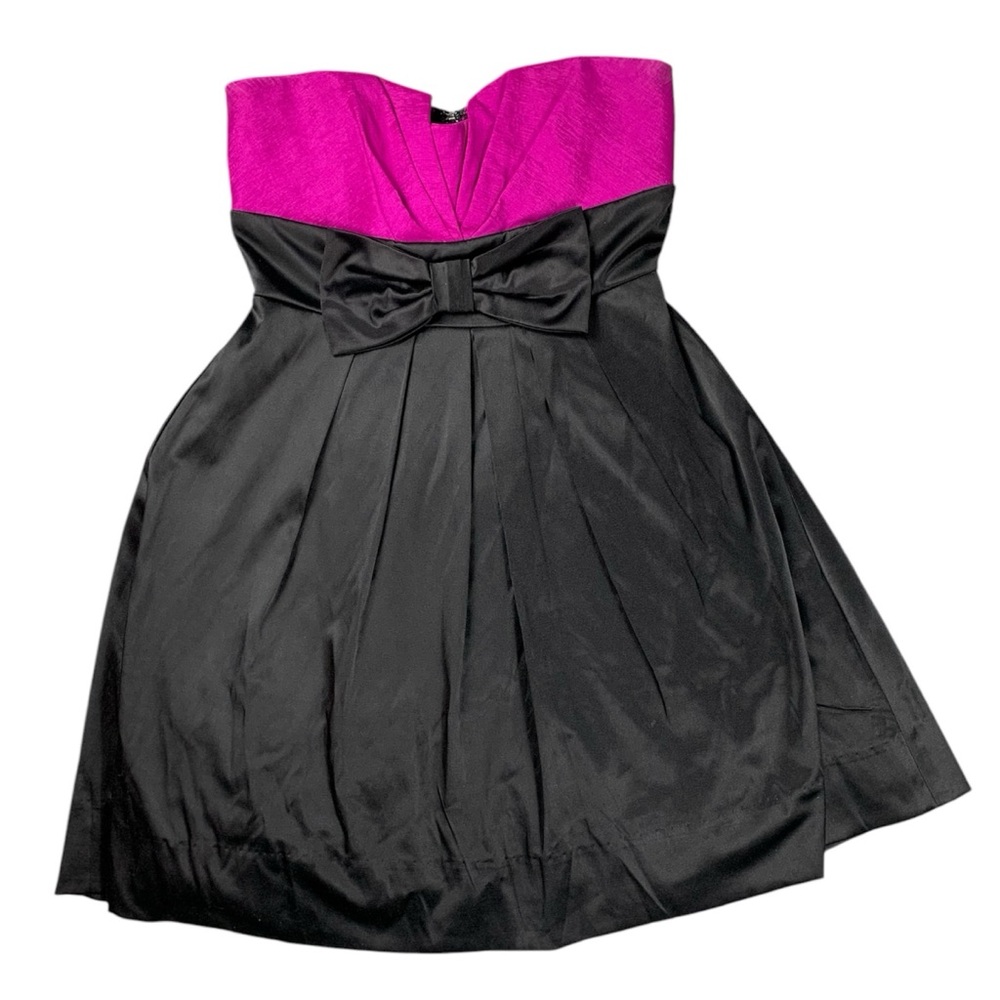 Pink Black Strapless Mini Dress Bow Accent Y2K Prom Formal Party Shiny Size 3